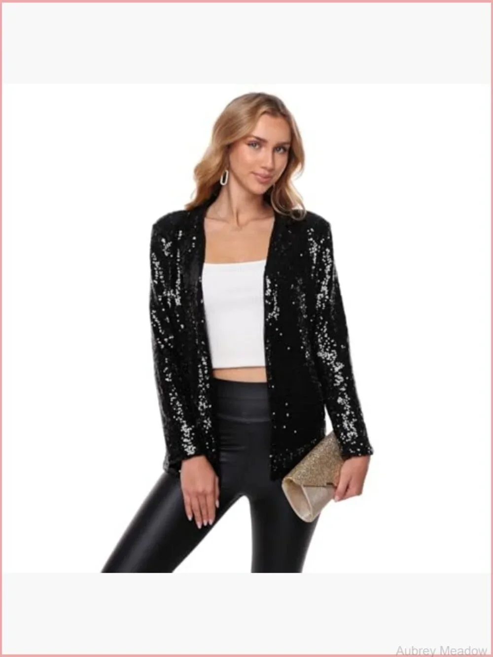 Sequin Open Front Blazer Long Sleeve Sparkly Cardigan with Pockets